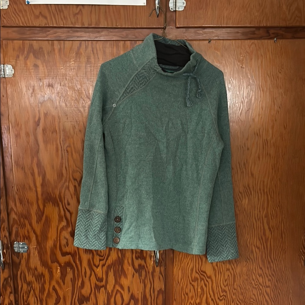 Green Wool Sweater with Button Accents